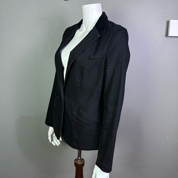 Lauren Ralph Lauren jacket medium denim blazer equestrian velvet collar black - Picture 8 of 11